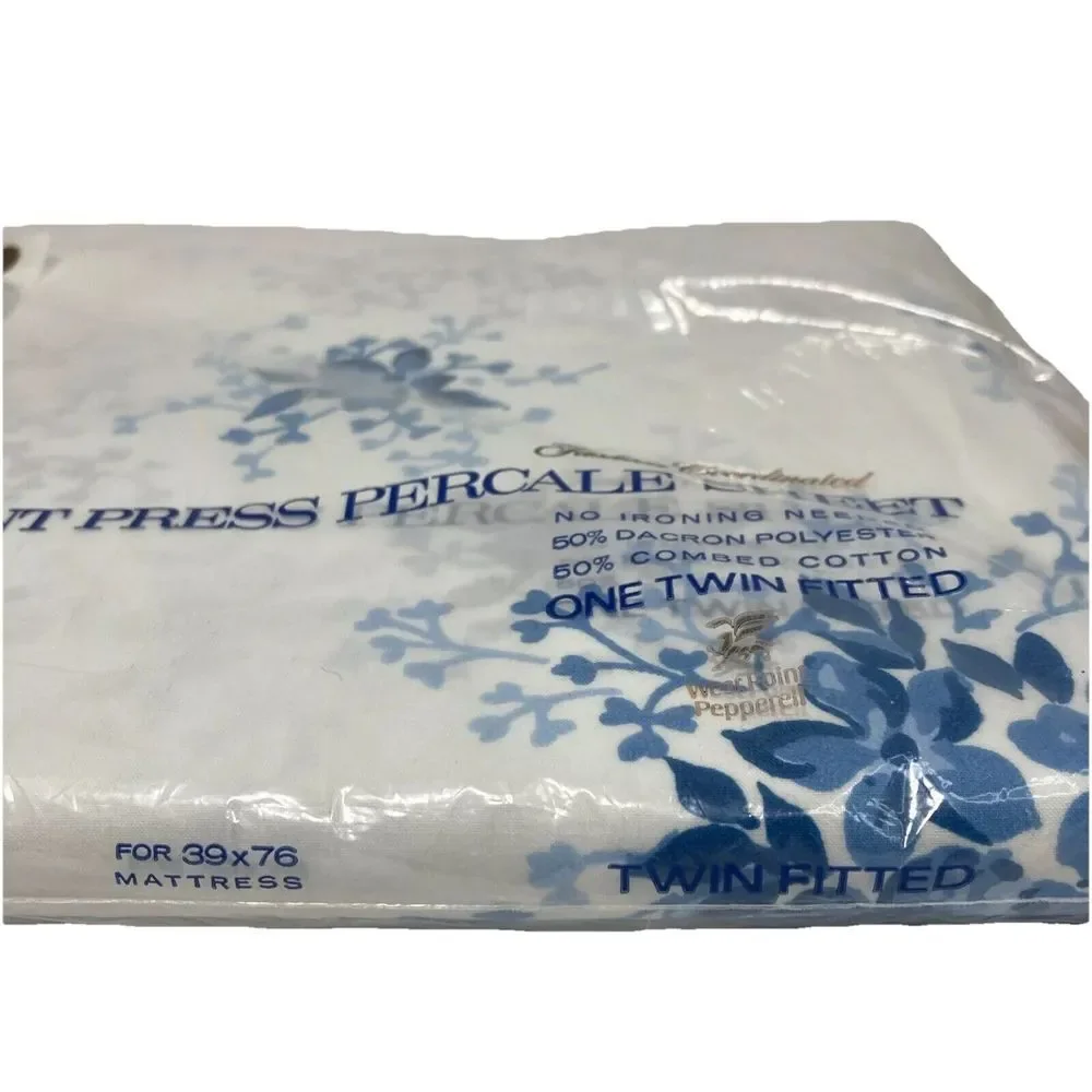 Martex Blue White Floral Twin Fitted Sheet Only‎ Percale USA Westpoint Pepperell